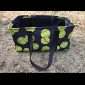 Lot of 4 softball items. tote, messenger, cosmetic bag & hooded blanket